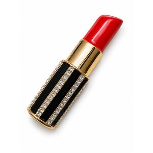 New Red Lipstick Enamel Brooch Pin Rhinestone Gold Tone Fashion Jewelry Gift